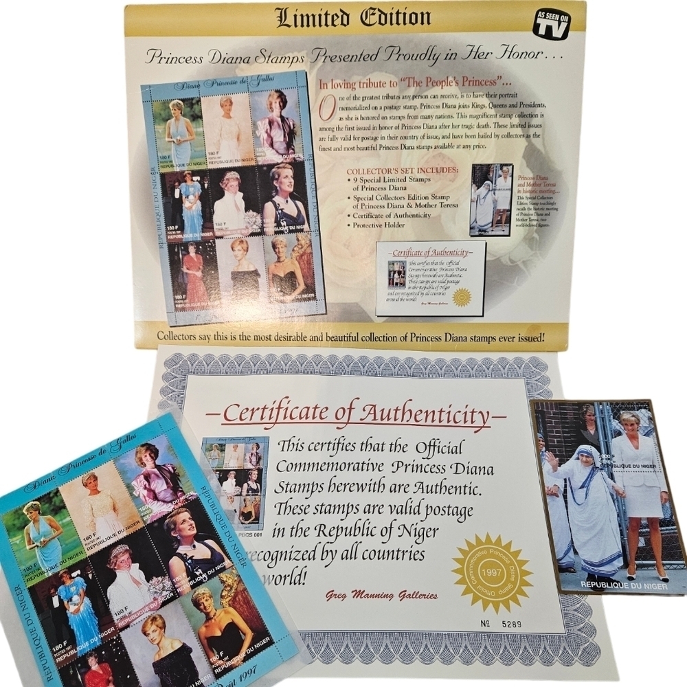 New Unsealed Princess‎ Diana Stamps Limited Edition Collectors Set COA